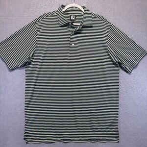 FootJoy FJ Mens Striped Golf Polo Shirt Short Sleeve Size Large Navy Lime Green